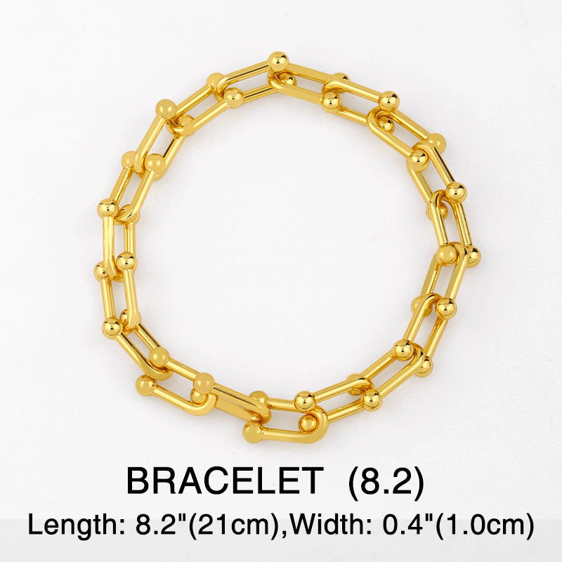 1 Piece Fashion U-shaped Lock Copper Patchwork Plating Bracelets Earrings Necklace