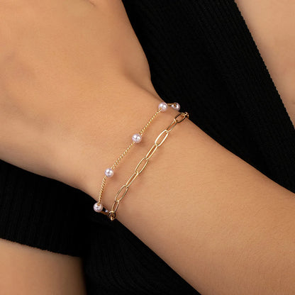 Basic Geometric Imitation Pearl Plating Women's Bracelets