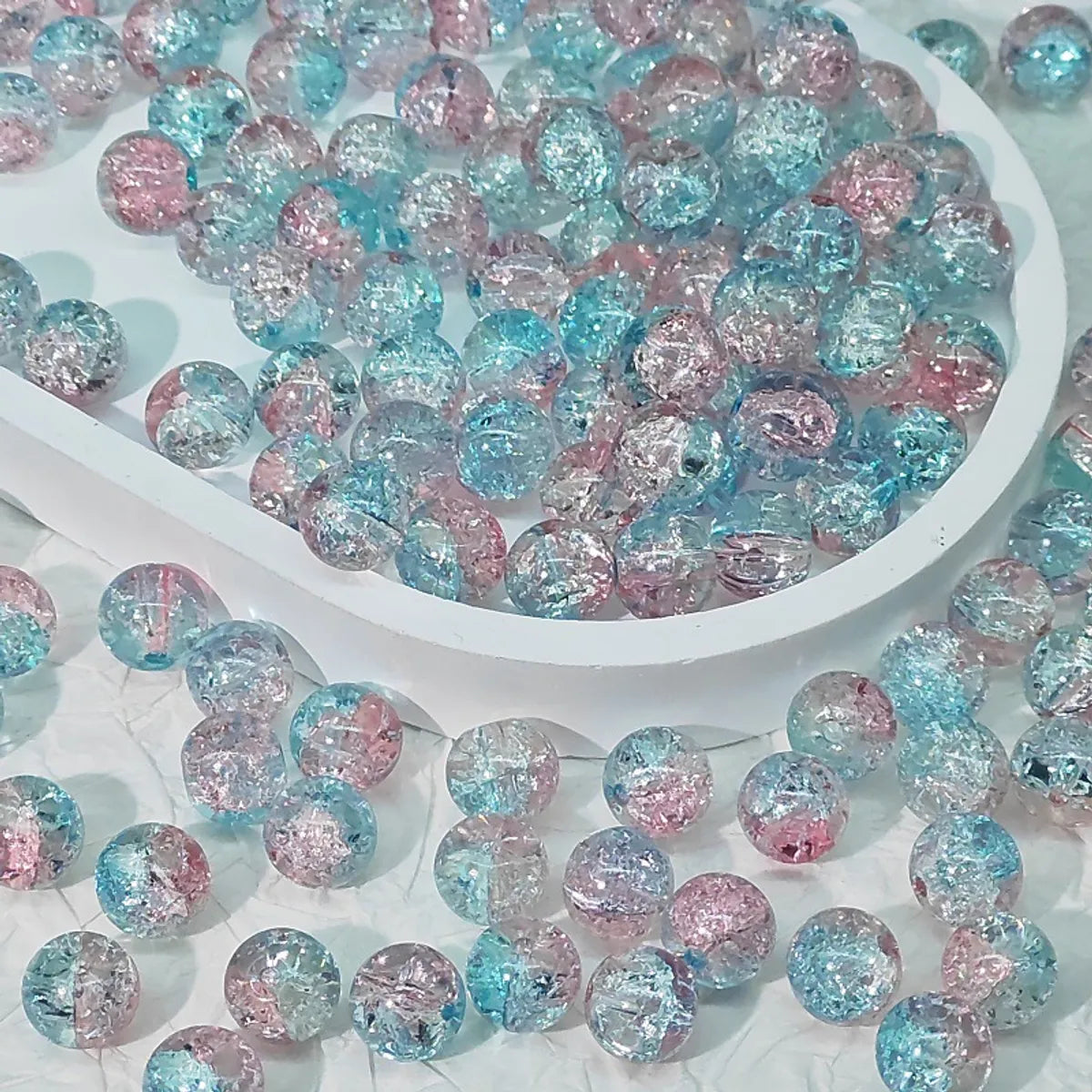 2024 Summer New 10mm Glass Bead Glass Chipping Beads DIY Accessories Ice Crack Two-Tone Gradient Bracelet Loose Beads