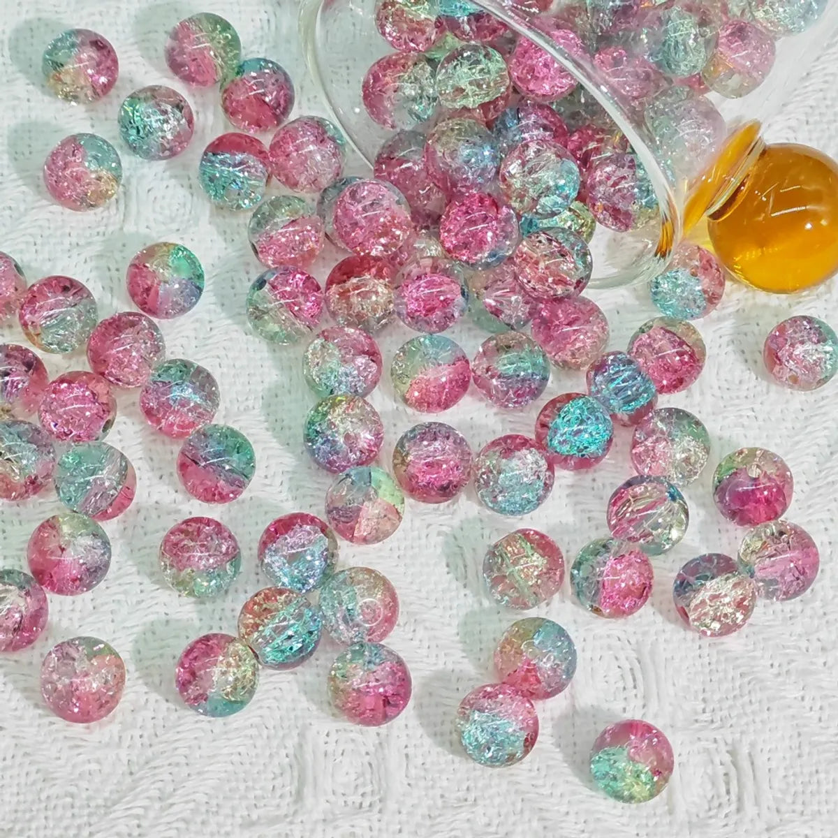 2024 Summer New 10mm Glass Bead Glass Chipping Beads DIY Accessories Ice Crack Two-Tone Gradient Bracelet Loose Beads