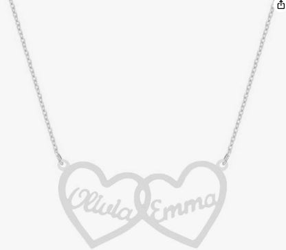 Stainless Steel Personalized Two Hearts Custom Name Necklace Couple Friends Sister Names Pendant Jewelry