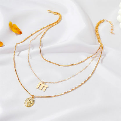 New Retro Religious Three-layer Metal Long  Multi-layer Letter Idol Alloy Necklace