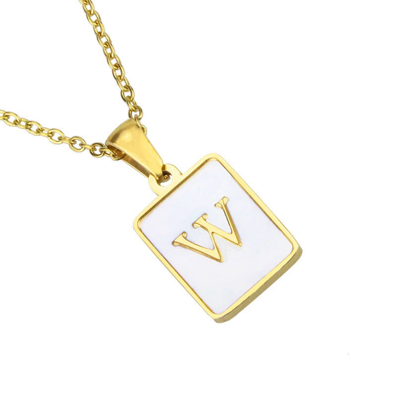 Hot Selling Fashion Stainless Steel Square Shell 26 Letter Necklace