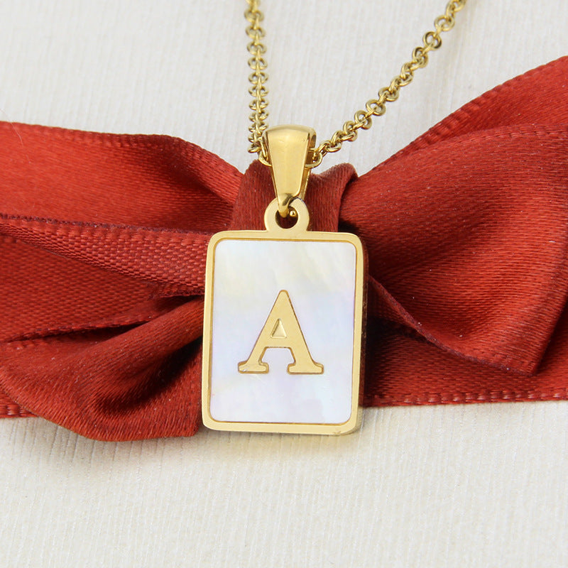 Hot Selling Fashion Stainless Steel Square Shell 26 Letter Necklace