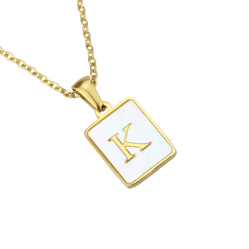 Hot Selling Fashion Stainless Steel Square Shell 26 Letter Necklace