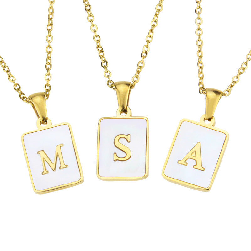 Hot Selling Fashion Stainless Steel Square Shell 26 Letter Necklace