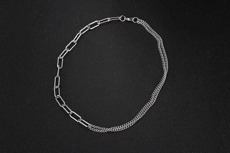 Simple Hollow Chain Double-chain Splicing Titanium Steel Necklace