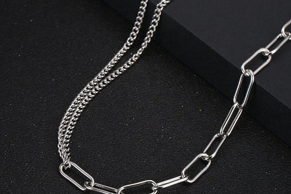 Simple Hollow Chain Double-chain Splicing Titanium Steel Necklace