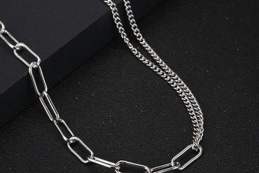 Simple Hollow Chain Double-chain Splicing Titanium Steel Necklace