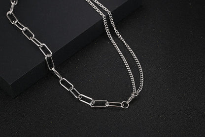 Simple Hollow Chain Double-chain Splicing Titanium Steel Necklace