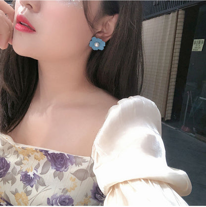 Flower Metal Plating Inlay Artificial Pearls Women's Drop Earrings 1 Pair