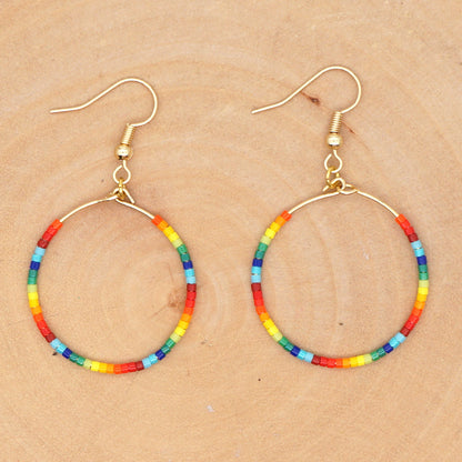 Fashion Exaggerated Rice Bead Woven Large Hoop Earrings