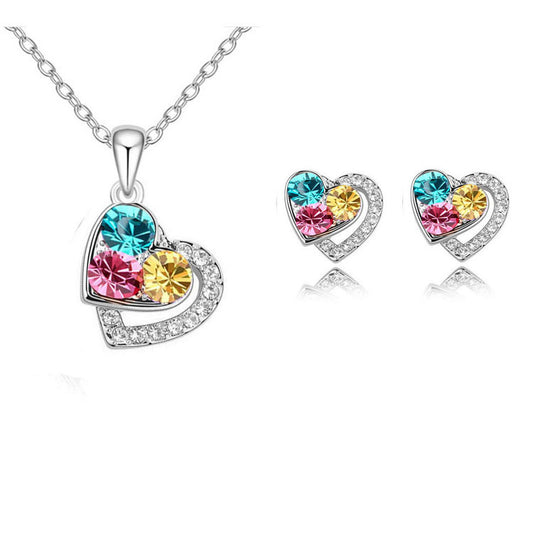 Fashion Heart Shape Alloy Inlay Artificial Gemstones Women's Earrings Necklace 1 Set