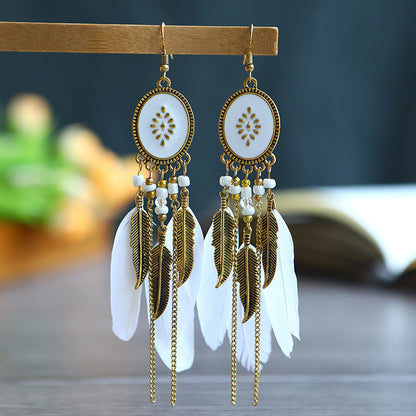 Oil Drop Earrings Fashion Jewelry Creative Oval Long Tassel Feather Earrings