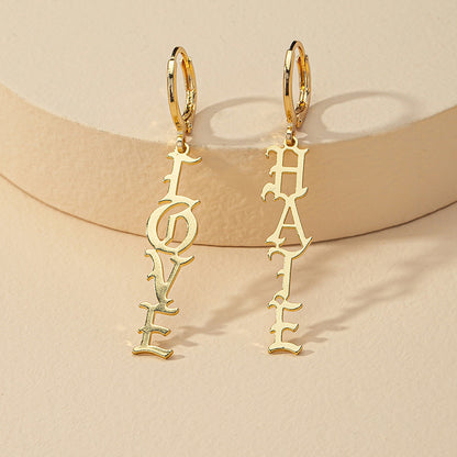 Fashion 1 Pair Of Gold Letter Hot Selling Earrings Love Hate Gothic Wholesale