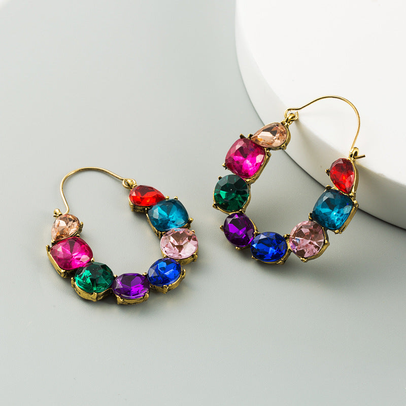 Exaggerated Fashion Alloy Diamond-studded Color Acrylic Earrings Wholesale