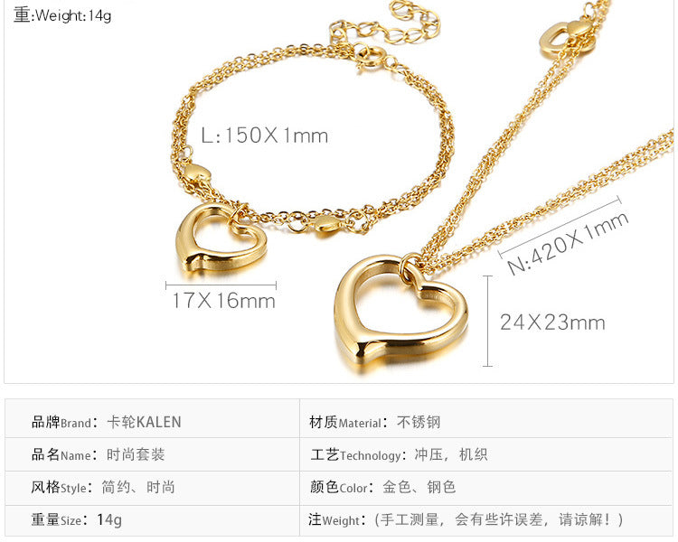 Creative Heart-shaped Pendant Stainless Steel Suit Fashion Stainless Steel Jewelry