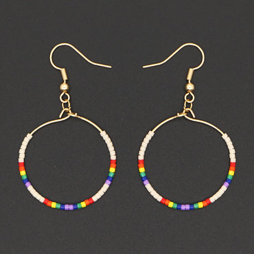 Fashion Exaggerated Rice Bead Woven Large Hoop Earrings