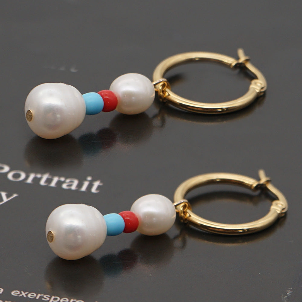 Personality Wild Rice Bead Earrings Original Pearl Hoop Earrings