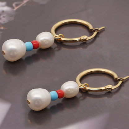 Personality Wild Rice Bead Earrings Original Pearl Hoop Earrings