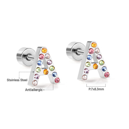 Fashion Letter Stainless Steel Inlay Zircon Ear Studs 1 Pair