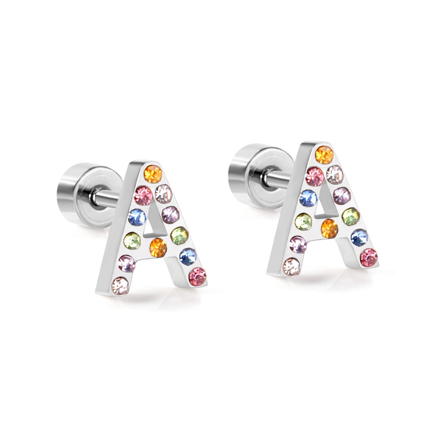 Fashion Letter Stainless Steel Inlay Zircon Ear Studs 1 Pair