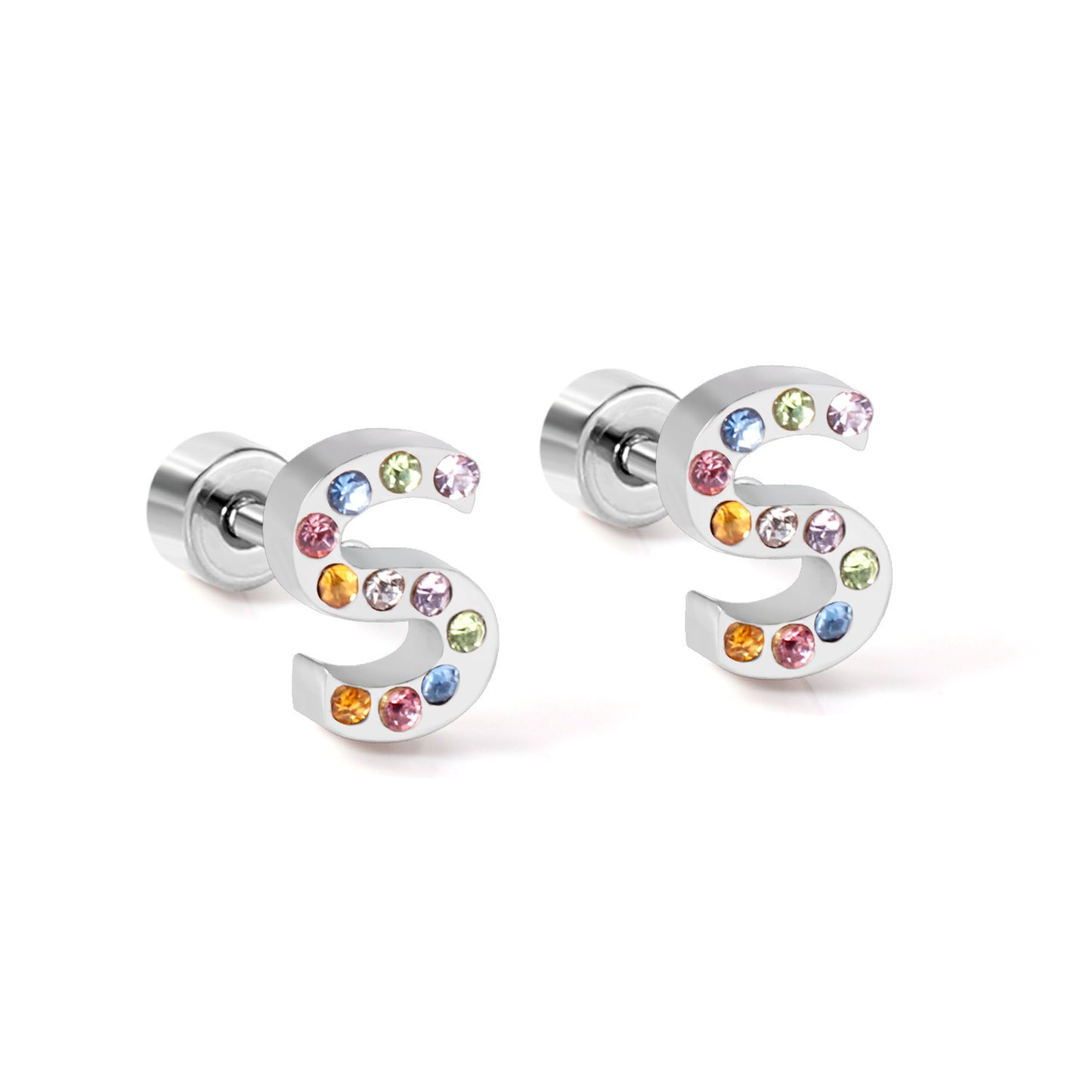 Fashion Letter Stainless Steel Inlay Zircon Ear Studs 1 Pair