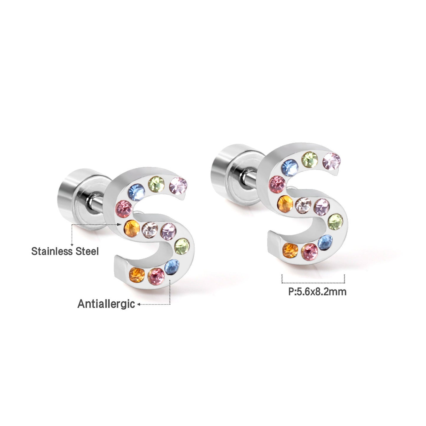 Fashion Letter Stainless Steel Inlay Zircon Ear Studs 1 Pair