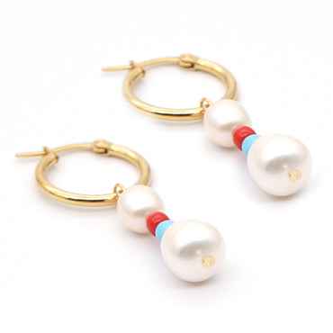 Personality Wild Rice Bead Earrings Original Pearl Hoop Earrings