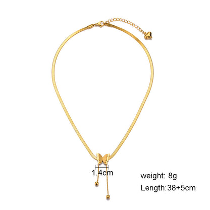 European And American Jewelry Special Interest Light Luxury Stainless Steel Real Gold Frosted Butterfly Pendant Exquisite Tassel Snake Bones Chain Clavicle Necklace