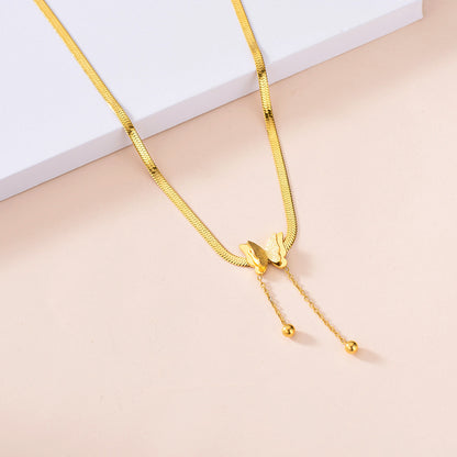 European And American Jewelry Special Interest Light Luxury Stainless Steel Real Gold Frosted Butterfly Pendant Exquisite Tassel Snake Bones Chain Clavicle Necklace