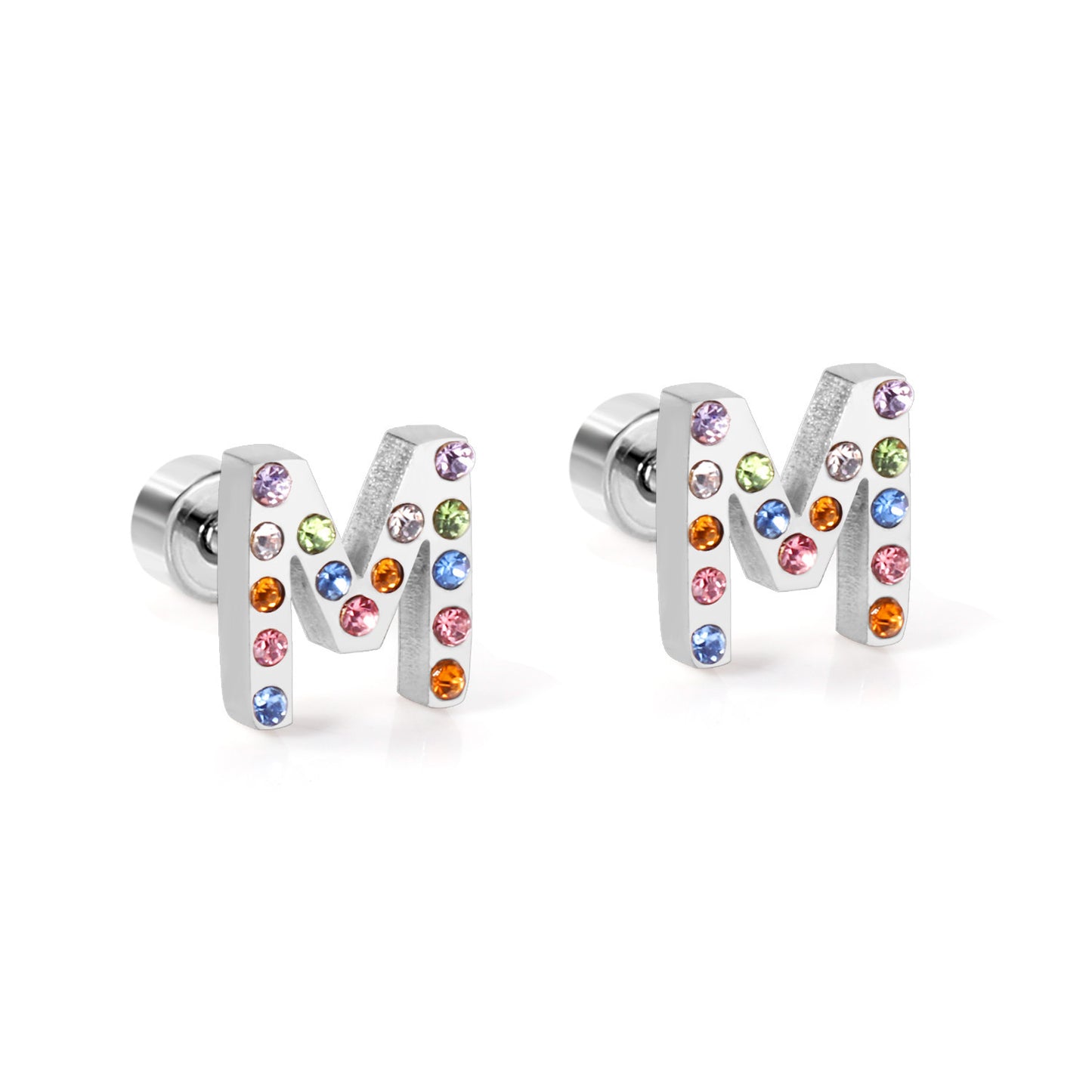 Fashion Letter Stainless Steel Inlay Zircon Ear Studs 1 Pair