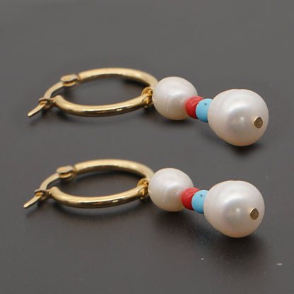 Personality Wild Rice Bead Earrings Original Pearl Hoop Earrings