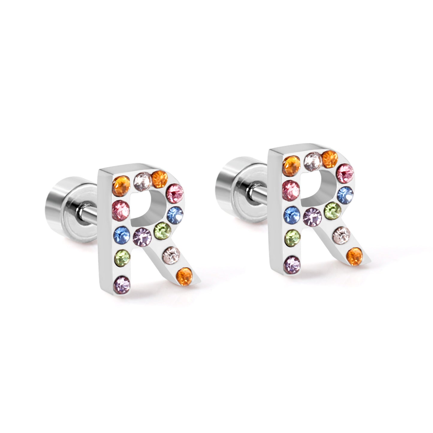 Fashion Letter Stainless Steel Inlay Zircon Ear Studs 1 Pair