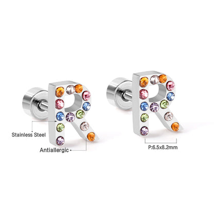 Fashion Letter Stainless Steel Inlay Zircon Ear Studs 1 Pair