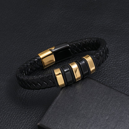 Creative Two-color Stainless Steel Magnet Buckle Men's Leather Bracelet