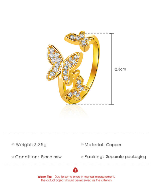Korean Beautiful Butterfly  Micro-inlaid Zircon Open Ring