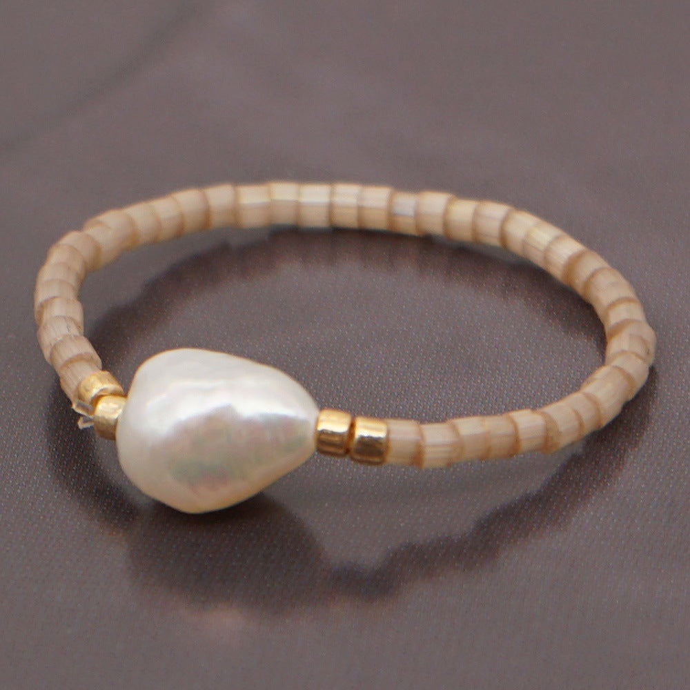 Niche  Freshwater Rice Beads Handmade Pearl Ring