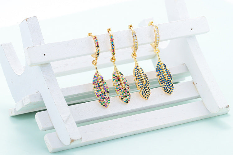 Fashion Colorful Zircon Big Maple Leaf Long Earrings