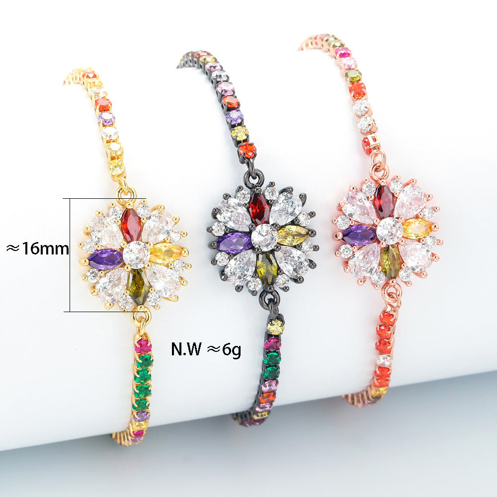 Korean Color Zircon Full Diamond Snowflake Copper Bracelet