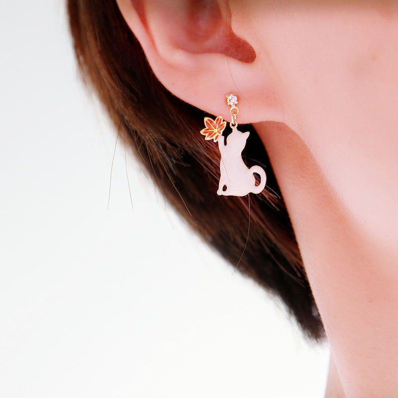 Cute Cat Copper Enamel Earrings 1 Pair