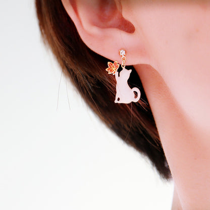 Cute Cat Copper Enamel Earrings 1 Pair