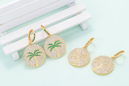 Fashion Coconut Tree Full Diamond Copper Earrings