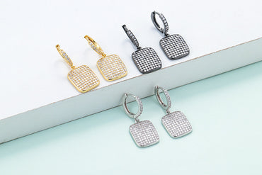 Korean Square Zircon Copper Earrings