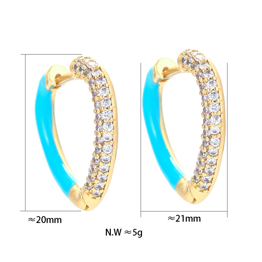 Fashion Oil Drop Enamel Zircon Copper Earrings