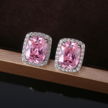1 Pair Simple Style Rectangle Inlay Copper Zircon Ear Studs