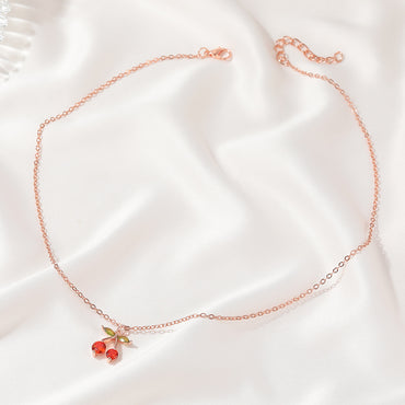 Diamond Small Cherry Inlaid Zircon Red Necklace