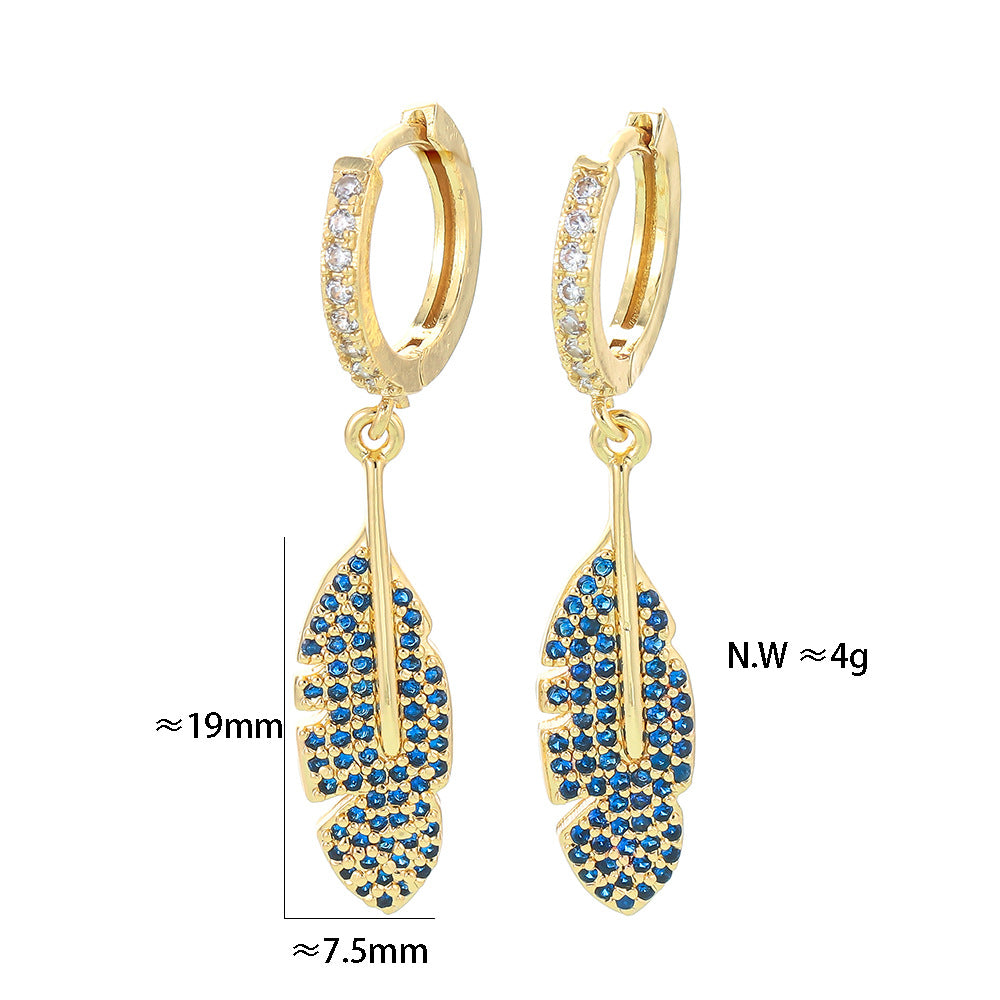 Fashion Colorful Zircon Big Maple Leaf Long Earrings