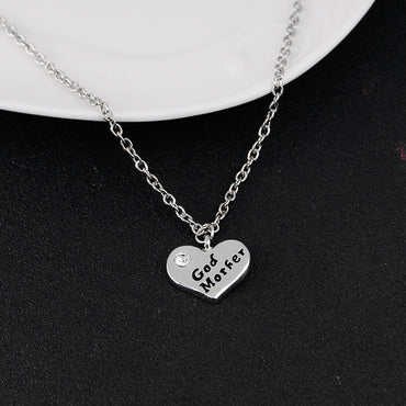 Alloy Heart Rhinestone Drop Oil Letter God Mother Pendant Necklace