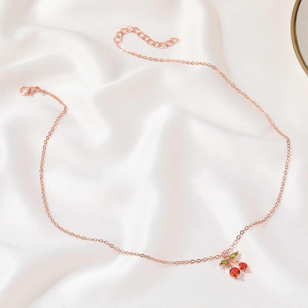 Diamond Small Cherry Inlaid Zircon Red Necklace